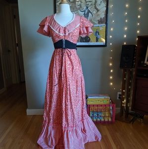 Jody T Red Floral and Gingham Prairie Maxi Dress